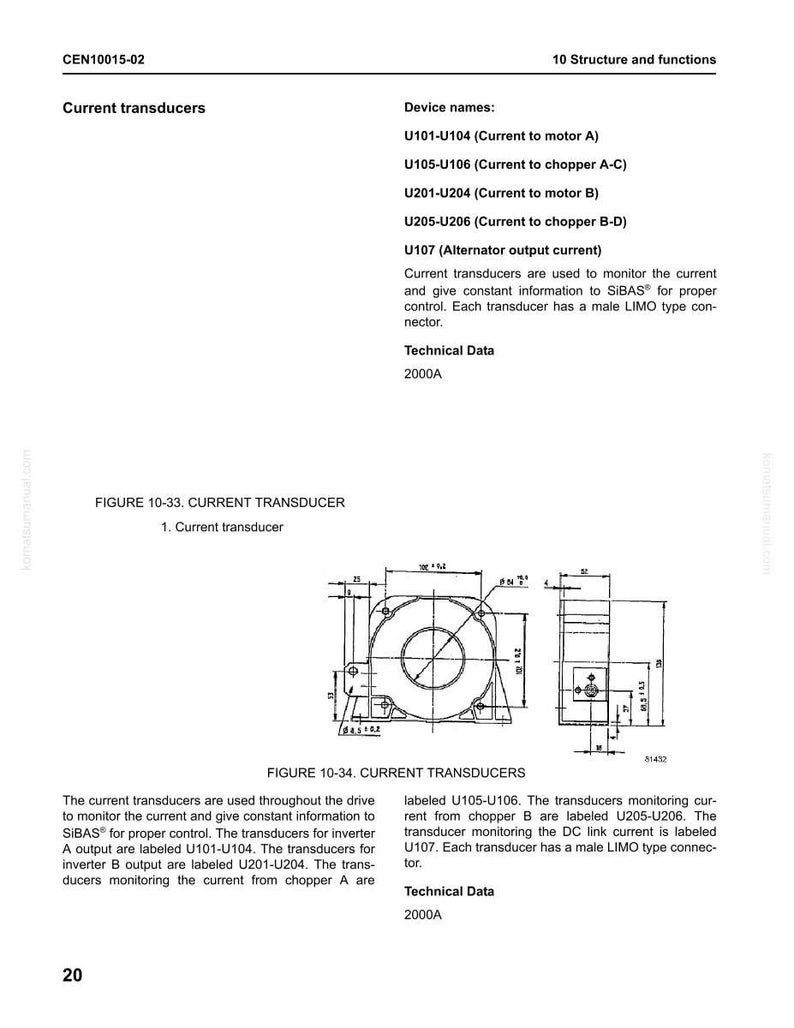 May include: Diagram of a current transducer with technical specifications and dimensions. The image includes text labels such as "Current transducers" and "Technical Data 2000A". The diagram shows a circular component with various connection points.