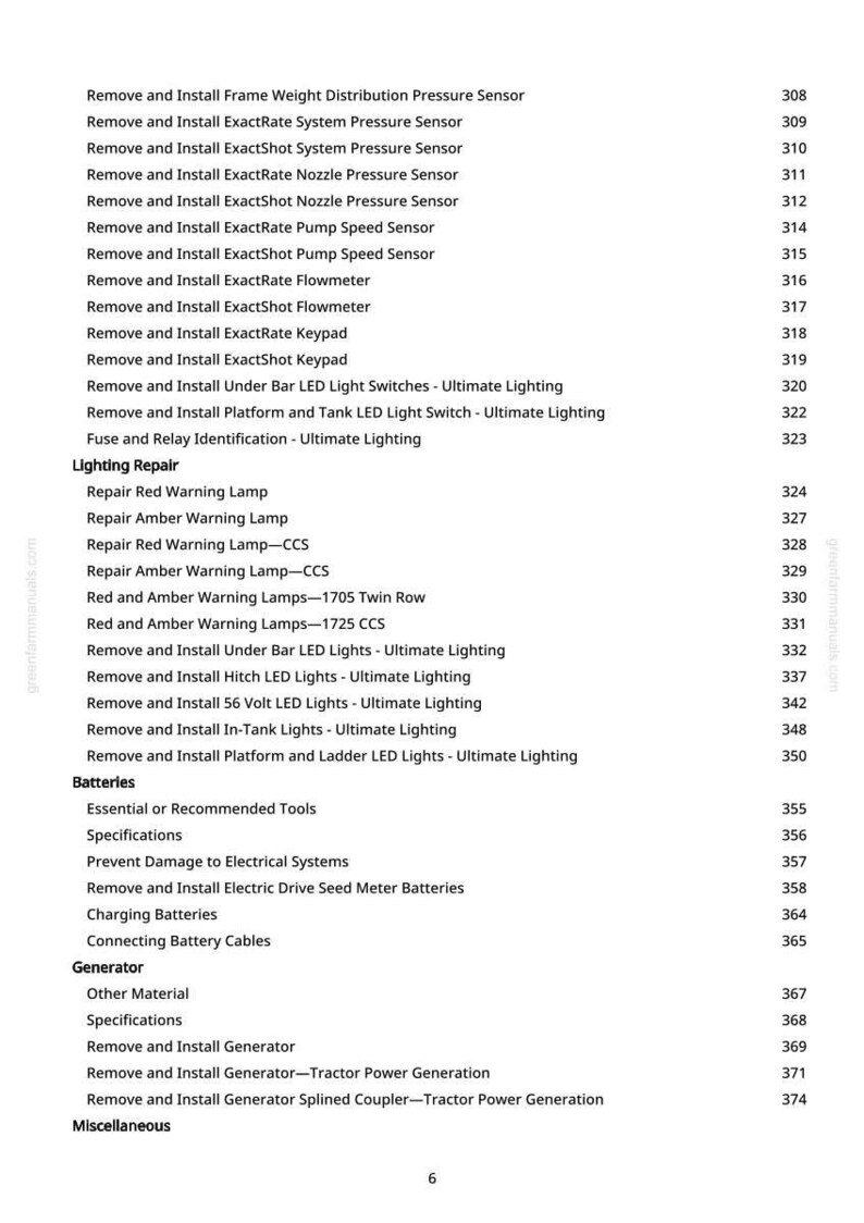 May include: A manual page detailing procedures such as lighting repair, battery maintenance, and generator installation. The text is black on white, with a list of numbered instructions and page numbers.