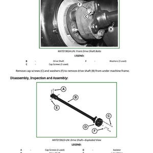 K&ouml;nnte beinhalten: Diagramm einer vorderen Antriebswellenbaugruppe mit Explosionsansicht. Enth&auml;lt Bolzen, Kapschrauben, Unterlegscheiben und eine Antriebswelle. Textkennzeichnungen identifizieren Komponenten f&uuml;r Demontage und Montage.