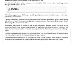May include: A page from a technical manual with the heading "Foreword." The text includes safety warnings, instructions for experienced technicians, and information on repair and operation. A "CAUTION" symbol is visible.