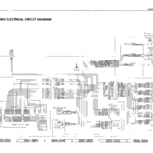 Pu&ograve; includere: Schema elettrico del condizionatore d'aria. Il diagramma in bianco e nero presenta numerose linee, riquadri ed etichette. Il testo "AIR CONDITIONER ELECTRICAL CIRCUIT DIAGRAM" &egrave; in alto. Include componenti come compressore, servomotore e rel&egrave;.