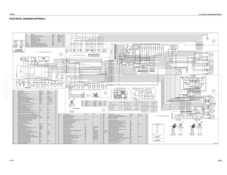 K&ouml;nnte beinhalten: Ein detailliertes elektrisches Diagramm mit der Bezeichnung "Electrical Diagram (Optional)". Das Diagramm ist komplex, mit zahlreichen Linien, Symbolen und Textfeldern, die wahrscheinlich die Verkabelung und Komponenten eines Systems darstellen. Das Bild ist in Schwarzwei&szlig;.
