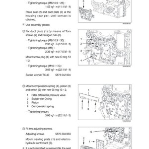 May include: Technical diagram with detailed illustrations of engine components, including bolts, plates, screws, and springs. Measurements are provided in lbf&middot;ft and inches. The diagram includes part numbers and tightening torque specifications.