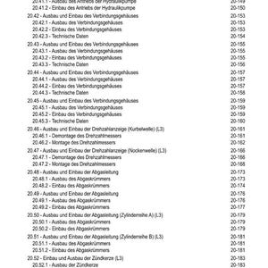 Puede incluir: Una p&aacute;gina de manual t&eacute;cnico con un &iacute;ndice en alem&aacute;n. El documento enumera varios procedimientos, incluido el desmontaje y la instalaci&oacute;n de componentes del motor, con los n&uacute;meros de p&aacute;gina correspondientes.