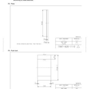May include: Technical drawing of special tools for machinery assembly. Includes detailed sketches of a plate with a diameter of 280 mm and a push tool with dimensions. The drawing also includes part numbers and material specifications.