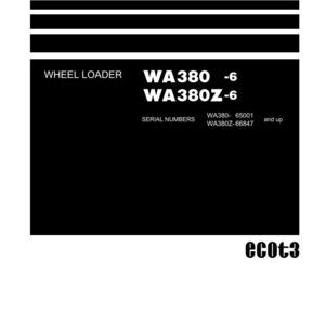 Puede incluir: Un manual de taller titulado "Shop Manual". Contiene informaci&oacute;n sobre cargadoras de ruedas, espec&iacute;ficamente los modelos WA380-6 y WA380Z-6. Se enumeran los n&uacute;meros de serie. El logotipo de Komatsu est&aacute; en la parte inferior. El documento est&aacute; etiquetado SEN06411-15.