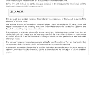 May include: A white manual page with the heading "Foreword" and text explaining the manual's purpose and safety warnings. A "CAUTION" symbol is displayed, along with technical information.