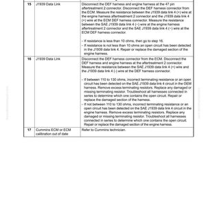 Puede incluir: Una p&aacute;gina de una gu&iacute;a de soluci&oacute;n de problemas, titulada "40 Troubleshooting" con el n&uacute;mero de documento "CEN40222-02". Contiene una tabla con procedimientos para problemas de enlace de datos y calibraci&oacute;n ECM.