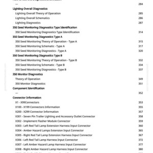 May include: A white page with black text detailing diagnostic information, including sections on lighting, connectors, and monitoring systems. Page numbers are visible on the right side.