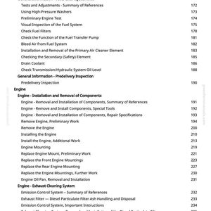 May include: A page from a manual with a table of contents. The text includes sections on engine components, fuel systems, and exhaust cleaning. The page number is 5.