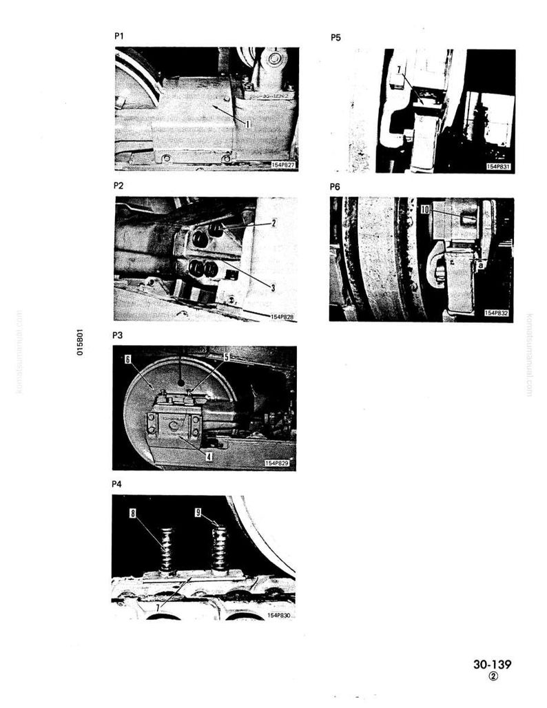 May include: Black and white technical diagrams illustrating mechanical components, with numbered labels. The images show close-ups of parts such as bolts, springs, and gears. The diagrams are from a technical manual.