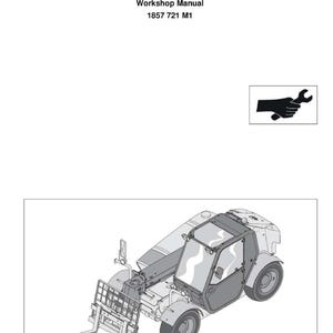 Pu&ograve; includere: Illustrazione di un carrello elevatore con un manuale di officina. Il manuale include il testo "MF8925 Tier III - S/N A8G6 11000>", "MF8926 Tier III - S/N A8G7 11000>" e "Workshop Manual". L'immagine include anche un'icona a forma di chiave inglese.