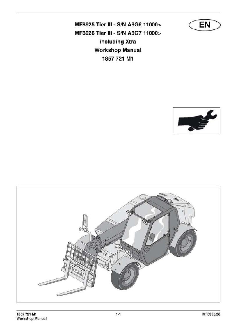 Pu&ograve; includere: Illustrazione di un carrello elevatore con un manuale di officina. Il manuale include il testo "MF8925 Tier III - S/N A8G6 11000>", "MF8926 Tier III - S/N A8G7 11000>" e "Workshop Manual". L'immagine include anche un'icona a forma di chiave inglese.