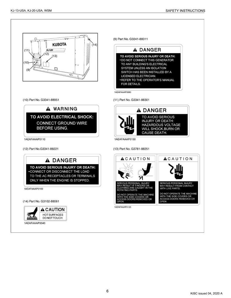 Instrukcja obsługi generatora diesla Kubota KJ 13 20 USA w formacie PDF | Naprawa serwisowa | Natychmiastowe pobranie zdjęcie 9