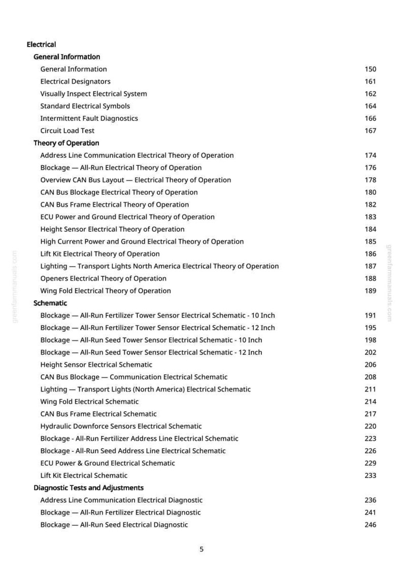 May include: A page from a manual with the title "Electrical" and subheadings like "General Information," "Theory of Operation," and "Schematic." The text includes various electrical system topics and page numbers.