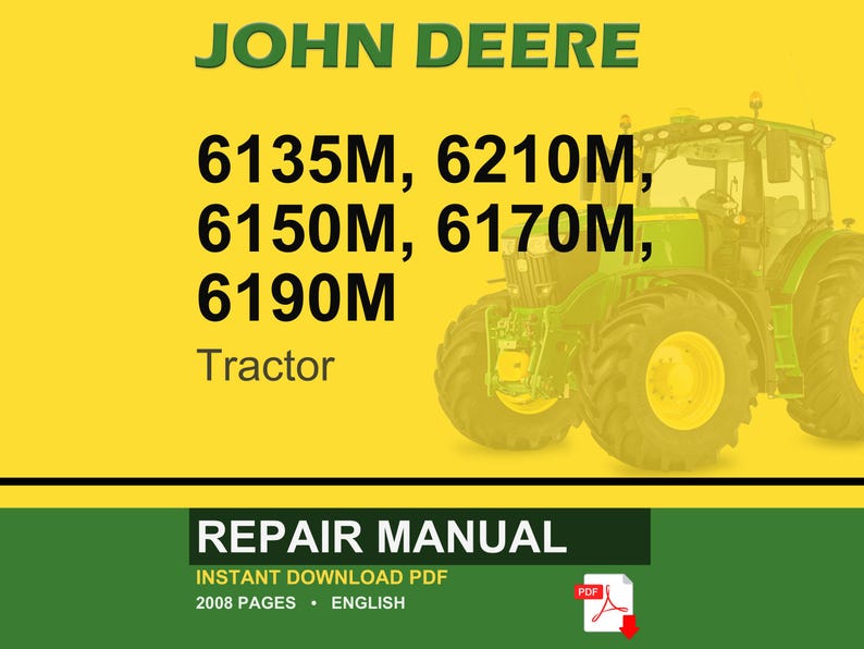 John Deere 6135 M, 6210 M, 6150 M, 6170 M, 6190 M traktorreparationsmanual i pdf-format | Service och verkstad | Direkt nedladdning bild 1