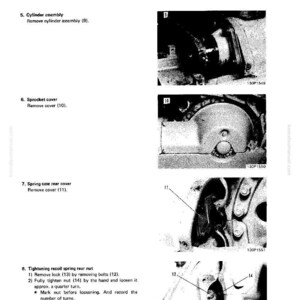 May include: Technical diagram from a manual showing the disassembly and assembly of a recoil spring. The image includes close-up views of mechanical components with labels and numbers for each step of the process.