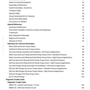 May include: A page from a manual with a list of safety instructions and technical references. Topics include refueling, seat belts, and diagnostic trouble codes. The page has a white background with black text.