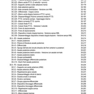 May include: A detailed index page with a list of automotive parts and their corresponding page numbers. The text is black on a white background, with the title "INDICE" at the top. The list includes terms like "Assale posteriore" and "Differenziale".