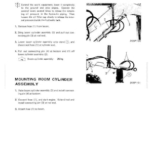 May include: Technical diagram for dismounting and mounting a boom cylinder assembly. Includes step-by-step instructions with numbered steps and diagrams. The boom cylinder assembly weighs 26 kg.