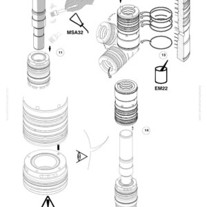 May include: An exploded diagram of Komatsu parts, featuring cylindrical components, seals, and a brush. The image includes labels such as MSA32 and EM22, along with the Komatsu logo and part numbers. The diagram is in black and white.