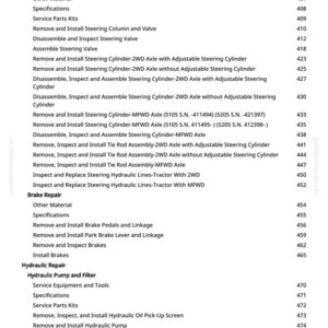 Puede incluir: Una p&aacute;gina de manual que detalla los procedimientos de reparaci&oacute;n de la direcci&oacute;n, los frenos y el sistema hidr&aacute;ulico. Incluye secciones sobre ejes, cilindros y componentes de freno. Texto negro sobre fondo blanco.