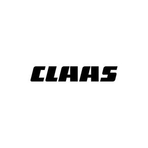 May include: The word "CLAAS" in bold, black letters dominates the center of a white background. Additional text at the bottom includes company information and product details. The image is clean and simple, with a focus on the brand.