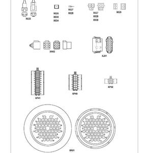 May include: Diagram of hydraulic connectors and components, labeled with codes like X025, X026, X027, X028, X029, X030, X034, XA02, XJ01, XP41, XP49, XP50, XR01, and XR02. The diagram includes various connector types and arrangements, with the "CLAAS" logo at the top.