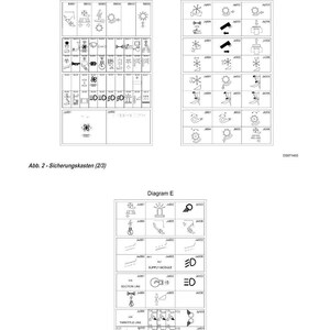 May include: Diagrams of electrical system components, including symbols for various parts like lights, motors, and switches. The diagrams are labeled with German text and include a series of technical illustrations.