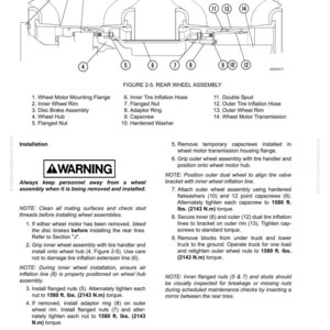 Puede incluir: Diagrama de un conjunto de rueda trasera con piezas etiquetadas, incluyendo la brida de montaje del motor de la rueda, la llanta interior y el conjunto del freno de disco. Tambi&eacute;n se incluyen instrucciones y advertencias.