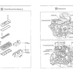 Puede incluir: Diagramas detallados de componentes del motor, incluyendo un procedimiento de desmontaje y piezas externas. Las ilustraciones muestran piezas como la tapa de la culata, el conjunto del balanc&iacute;n y el filtro de aire. Los diagramas son en blanco y negro.
