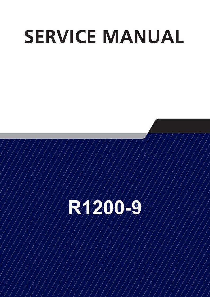 May include: A service manual with the text "SERVICE MANUAL" in black at the top. The bottom section is dark blue with white diagonal lines and the text "R1200-9". A gray stripe separates the two sections.