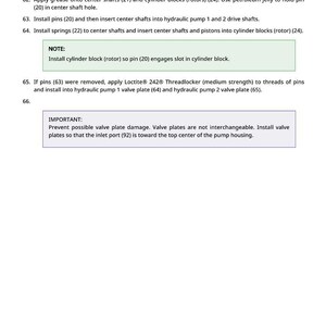 K&ouml;nnte beinhalten: Eine detaillierte technische Zeichnung mit nummerierten Anweisungen f&uuml;r die mechanische Montage. Der Text enth&auml;lt Schritte zum Einbau von Stiften, Wellen und Ventilplatten sowie Hinweise und Warnungen. Die Seitenzahl 477 ist unten sichtbar.