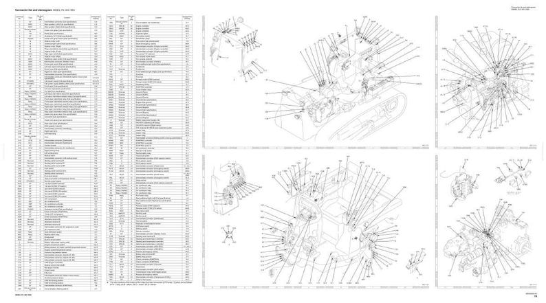 May include: A detailed technical diagram with multiple views of machinery components, including an exploded view and a parts list. The diagram is in black and white, with lines and labels indicating various parts and their connections.