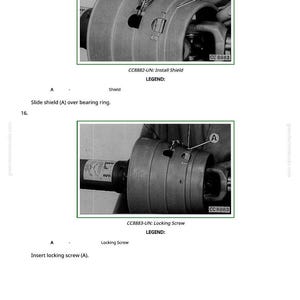 May include: Diagrams showing the installation of a shield and locking screw on a mechanical component. The images are in black and white and include labels and arrows for clarity.