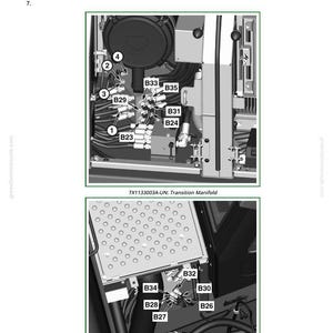 May include: Diagram of a machine's internal components, including a transition manifold and various valves labeled B23 through B35. The image is a technical illustration with labels and numbers for reference.