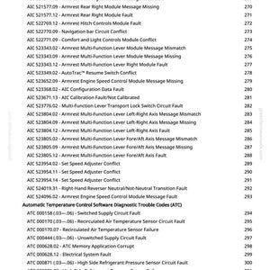 May include: A manual page detailing automotive diagnostic trouble codes, covering armrest and engine faults. The text is black on white, with page numbers on the right-hand side.