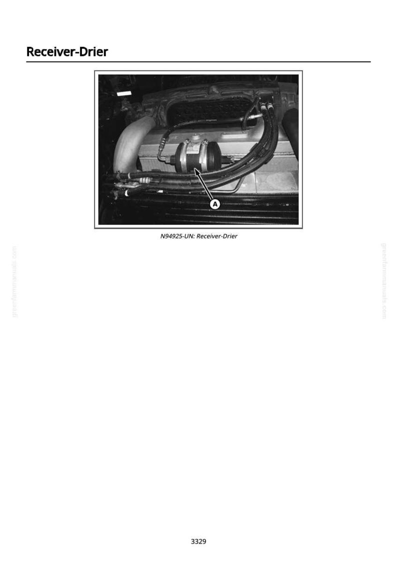 May include: Black and white image of a receiver-drier component, labeled with the text "Receiver-Drier". The component is part of a larger mechanical system, with various tubes and connections visible. The image also includes the text "N94925-UN: Receiver-Drier".