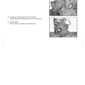 May include: Diagram of a power train assembly with detailed instructions for disassembly and assembly. Includes images of components, labeled with numbers and part names. Text includes instructions for installing parts like the cartridge, pipe, and hose assembly.