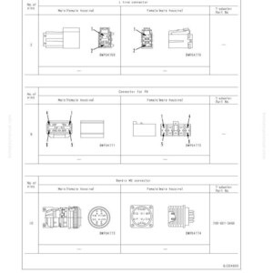 May include: Diagram of electrical connectors, including L type, Connector for PA, and Bendix MS connectors. The image includes part numbers and labels for male and female housings. Text includes "40 Troubleshooting" and "PC138US, USLC-8".