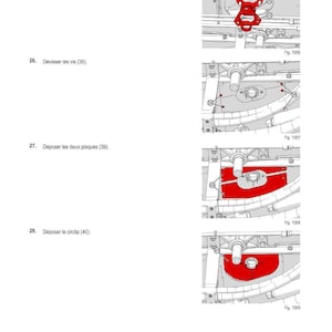 May include: Diagram from a manual showing a mechanical assembly process. The image includes numbered steps with corresponding illustrations, featuring components like supports, douilles, and circlips. Text in French provides instructions for each step.