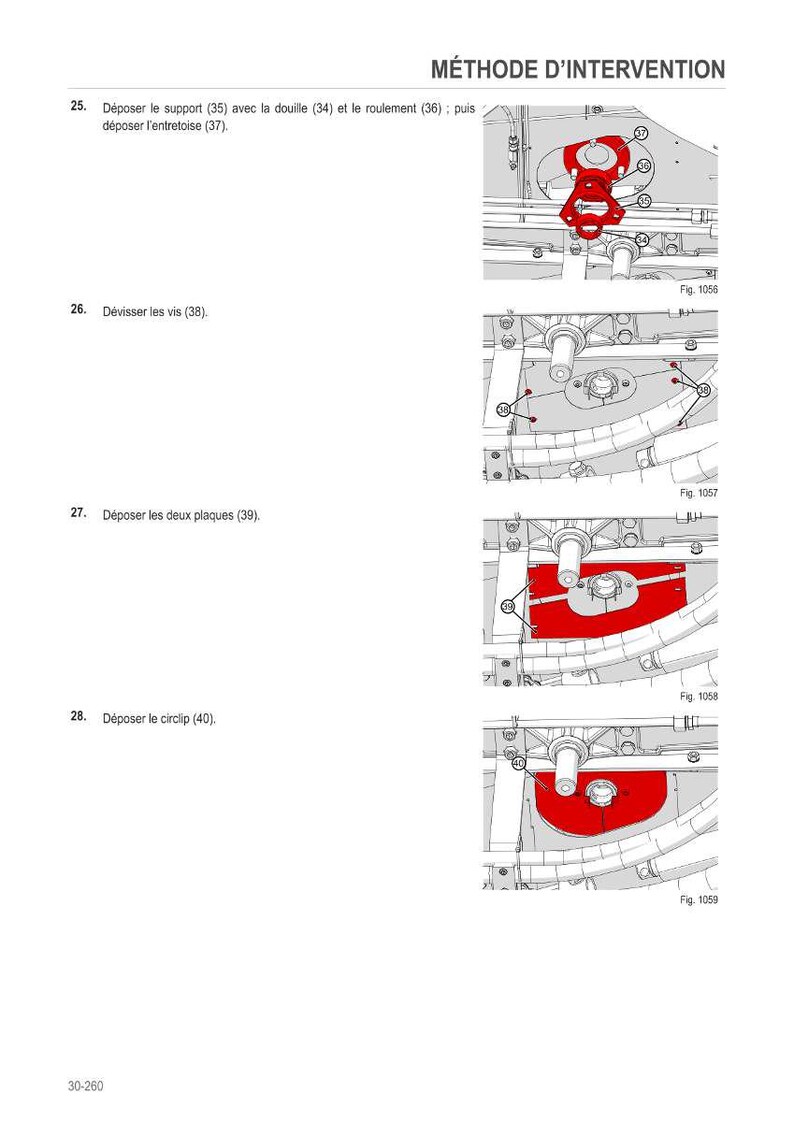 May include: Diagram from a manual showing a mechanical assembly process. The image includes numbered steps with corresponding illustrations, featuring components like supports, douilles, and circlips. Text in French provides instructions for each step.