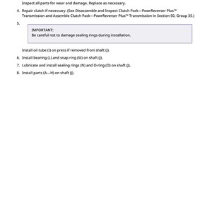 Op de afbeelding: Witte pagina met tekstinstructies voor mechanische reparatie. De tekst bevat genummerde stappen, waarschuwingen over het beschadigen van afdichtringen en instructies voor het installeren van onderdelen zoals lagers en borgringen. Het nummer 976 staat onderaan.