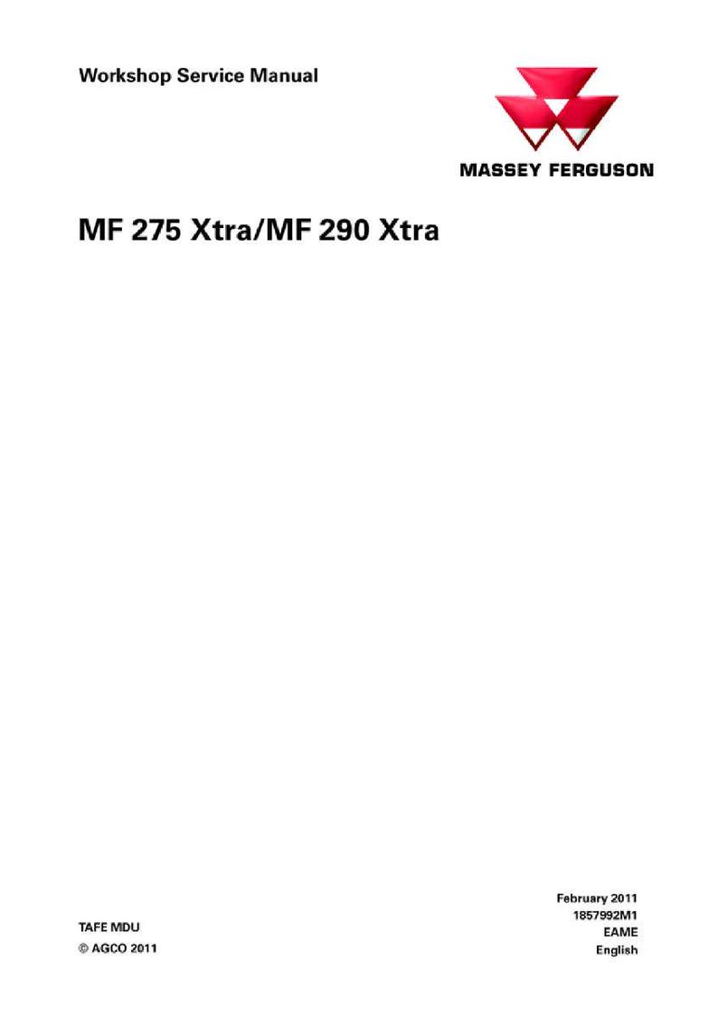 Puede incluir: Un Manual de Servicio de Taller blanco con el logotipo de Massey Ferguson y texto. El t&iacute;tulo del manual es "MF 275 Xtra/MF 290 Xtra." El texto adicional incluye "Febrero 2011," "1857992M1," "EAME" e "Ingl&eacute;s."