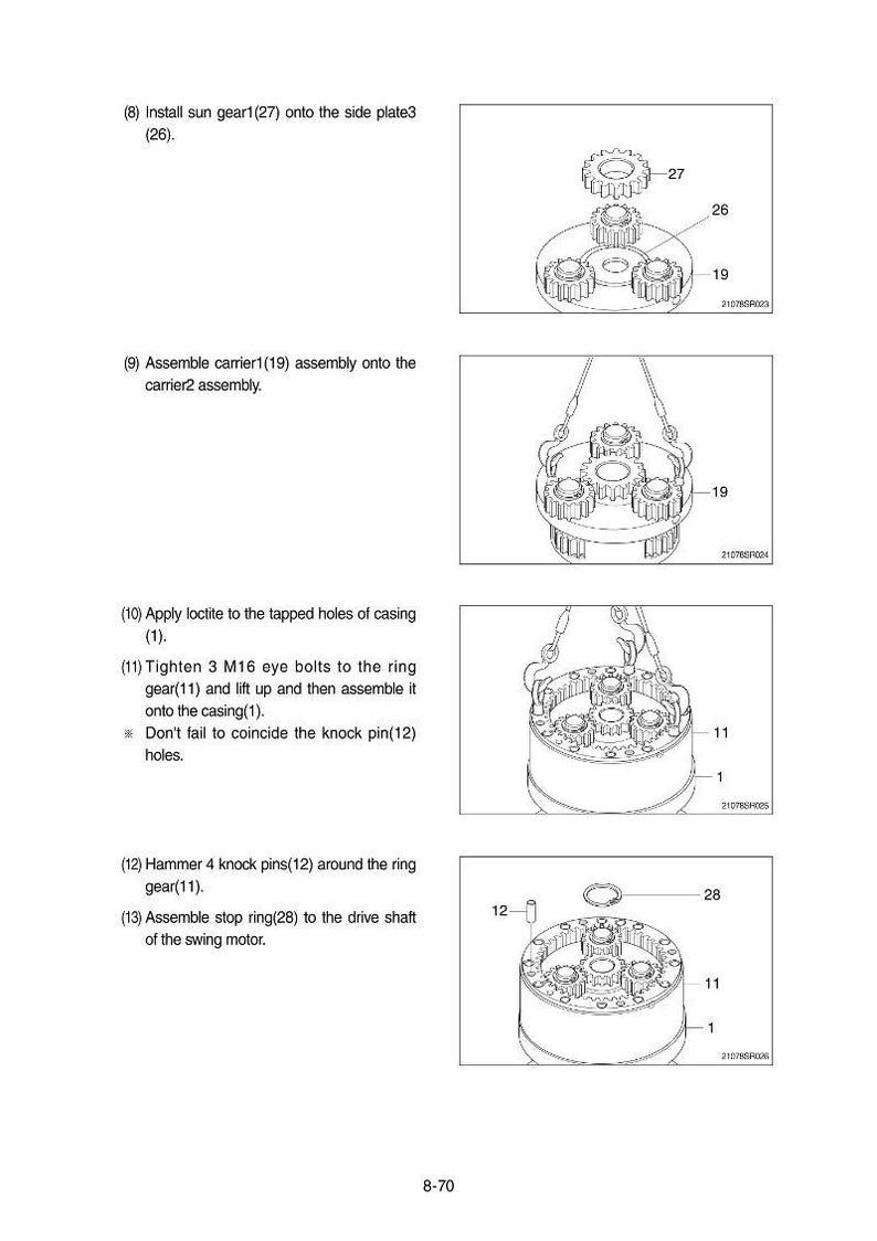 May include: Diagram of mechanical components, including gears, plates, and bolts, with labels and assembly instructions. The image shows various stages of assembly, with detailed illustrations of each step.