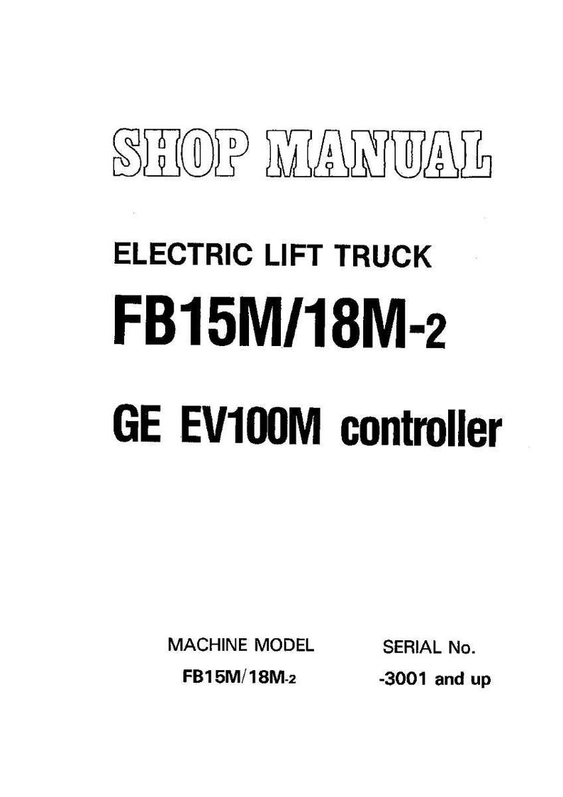 Op de afbeelding: Een werkplaatshandboek voor een elektrische heftruck, model FB15M/18M-2. De handleiding bevat informatie over de GE EV100M controller. Het serienummer is -3001 en hoger.