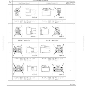 May include: Diagram of an automobile connector connection table with male and female housing illustrations. Includes part numbers and labels for troubleshooting. Text includes "Information related to troubleshooting" and "KES (Automobile connector)".