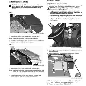 Puede incluir: Una p&aacute;gina de un manual de equipos que detalla la instalaci&oacute;n de una plataforma de corte. El manual incluye diagramas con piezas etiquetadas, advertencias de seguridad e instrucciones paso a paso para el montaje y el mantenimiento.