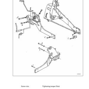 May include: Technical diagram showing tractor components, including brackets, bolts, and levers. The diagram includes screw sizes and tightening torque specifications. Text at the top reads "For Farmer 300C, 400 / Favorit 700".
