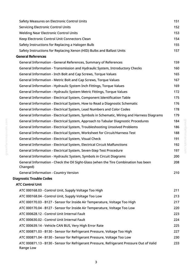 May include: A detailed table of contents from a manual, listing topics related to automotive electrical systems, diagnostic trouble codes, and general information. Includes sections on control units, sensors, and troubleshooting procedures.
